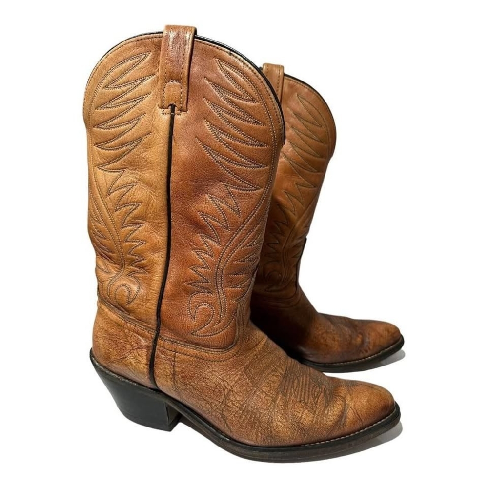 Old West Western Cowboy Boots Brown Leather Men’s Size 9.5D Classic Rodeo Style